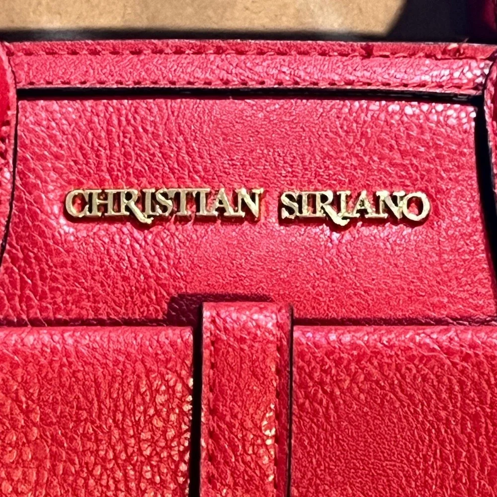 Christian Siriano Small Satchel Red Pebbled Faux Leather Gold Tone Hardware